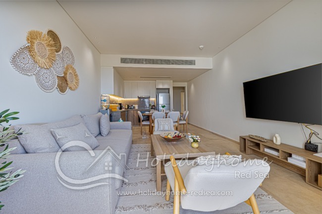 Lovely living room with large smart TV